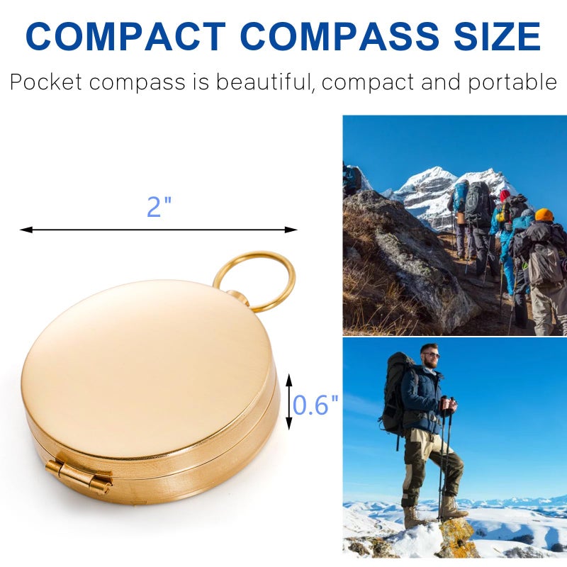 Tebery 2 Pack Classic Pocket Style Copper Clamshell Compass, Glow in The Dark Military Survival Gear, Waterproof Luminous Kids Compass for Hiking Camping Hunting Climbing (Brass) - Image 2